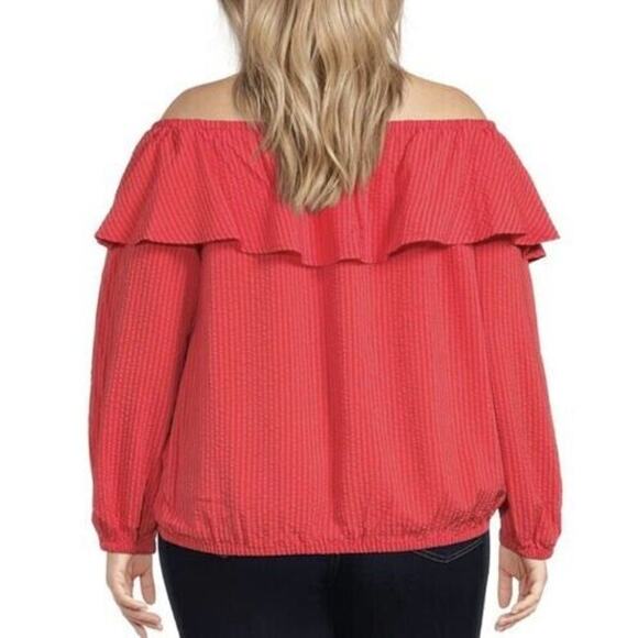 Michael Kors Coral Off Shoulder Ruffle Peasant Top Plus Size 2X - Picture 7 of 9